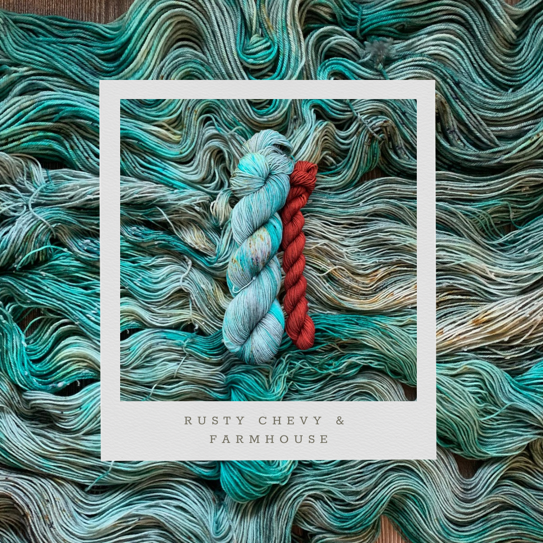 Rusty Chevy Sock Set and Project Bag Collab with K by K Collections - Dyed to Order - Sweet Pea & Sparrow Hand Dyed Yarns