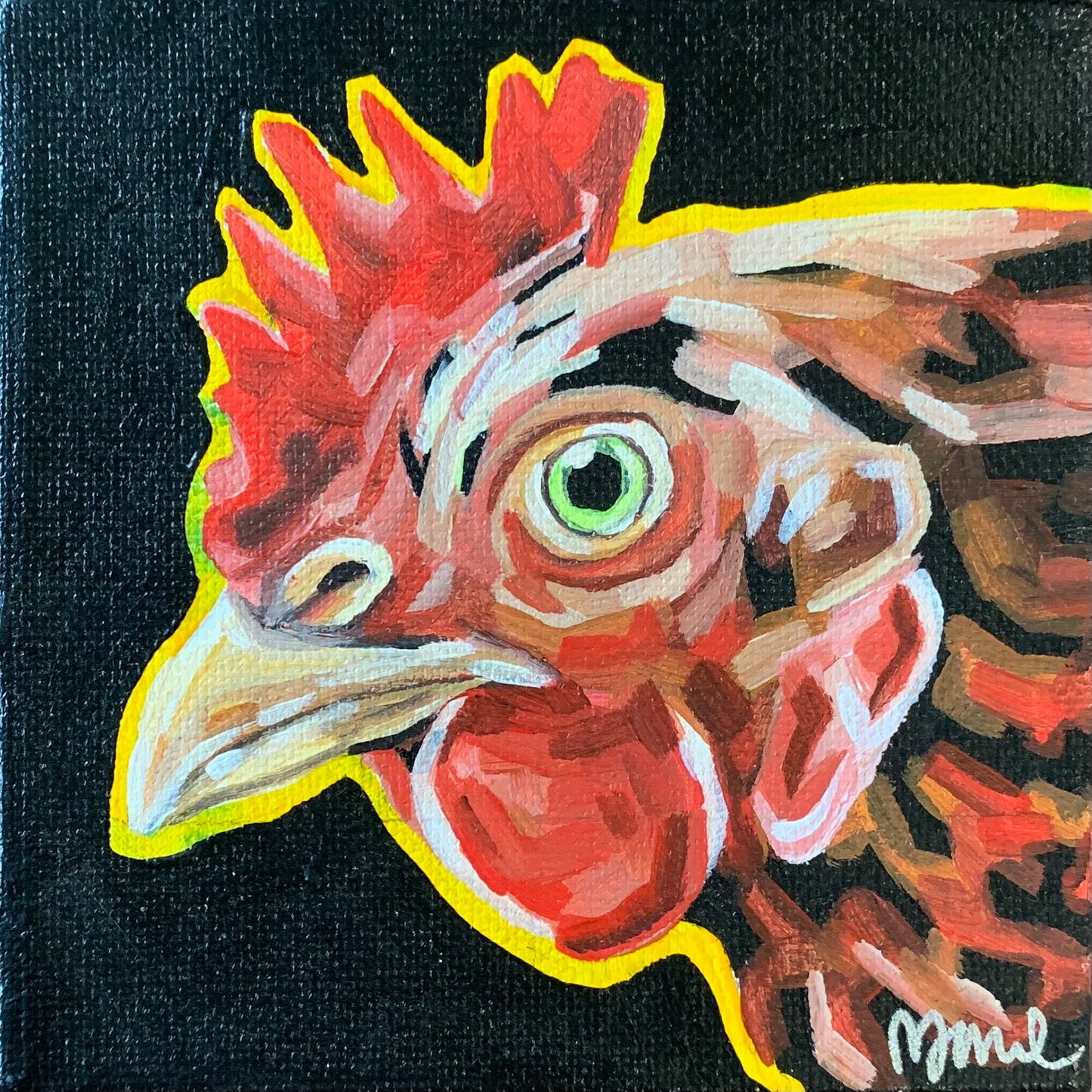 4”x4” - "Red" - Chicken Painting-Acrylic Painting