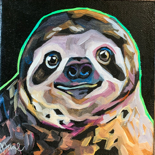 5”x5” - "Alvin" - Sloth Painting-Acrylic Painting