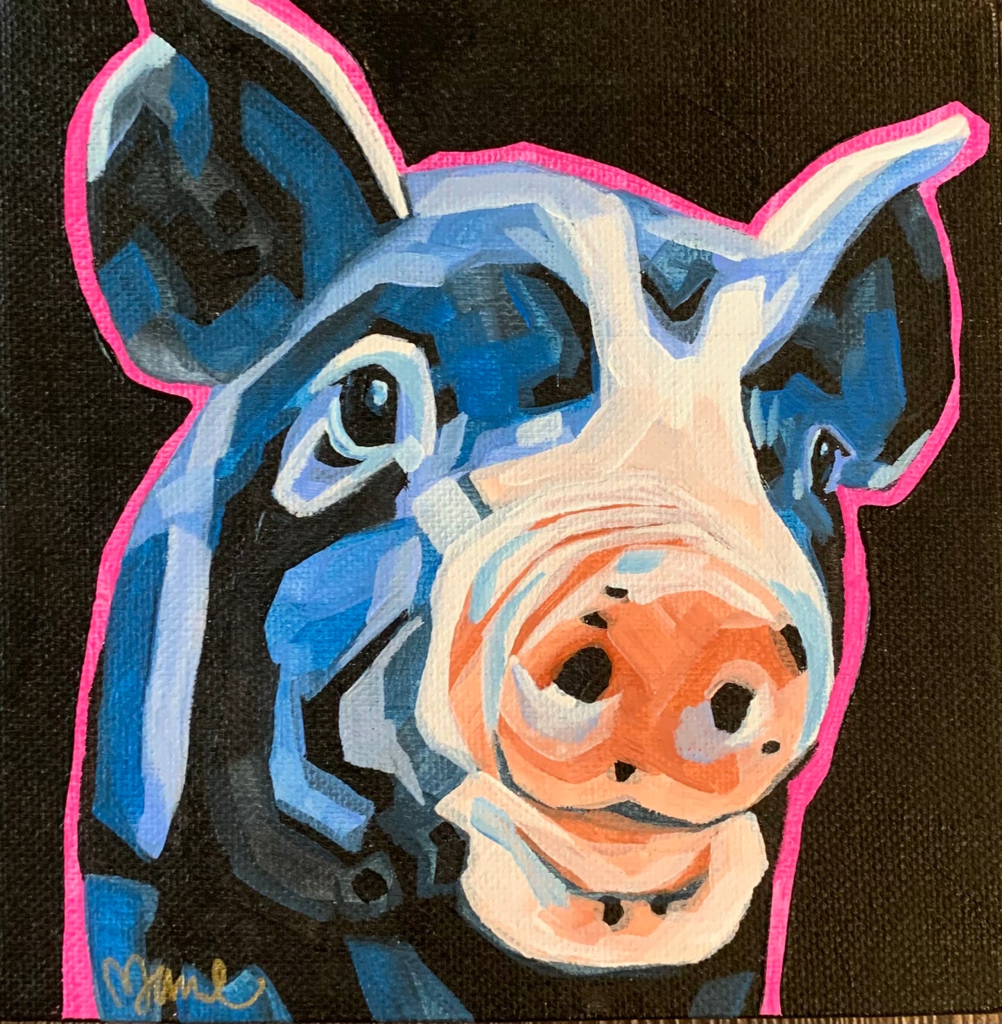 6”x6” - "Edgar" - Pig Painting-Acrylic Painting