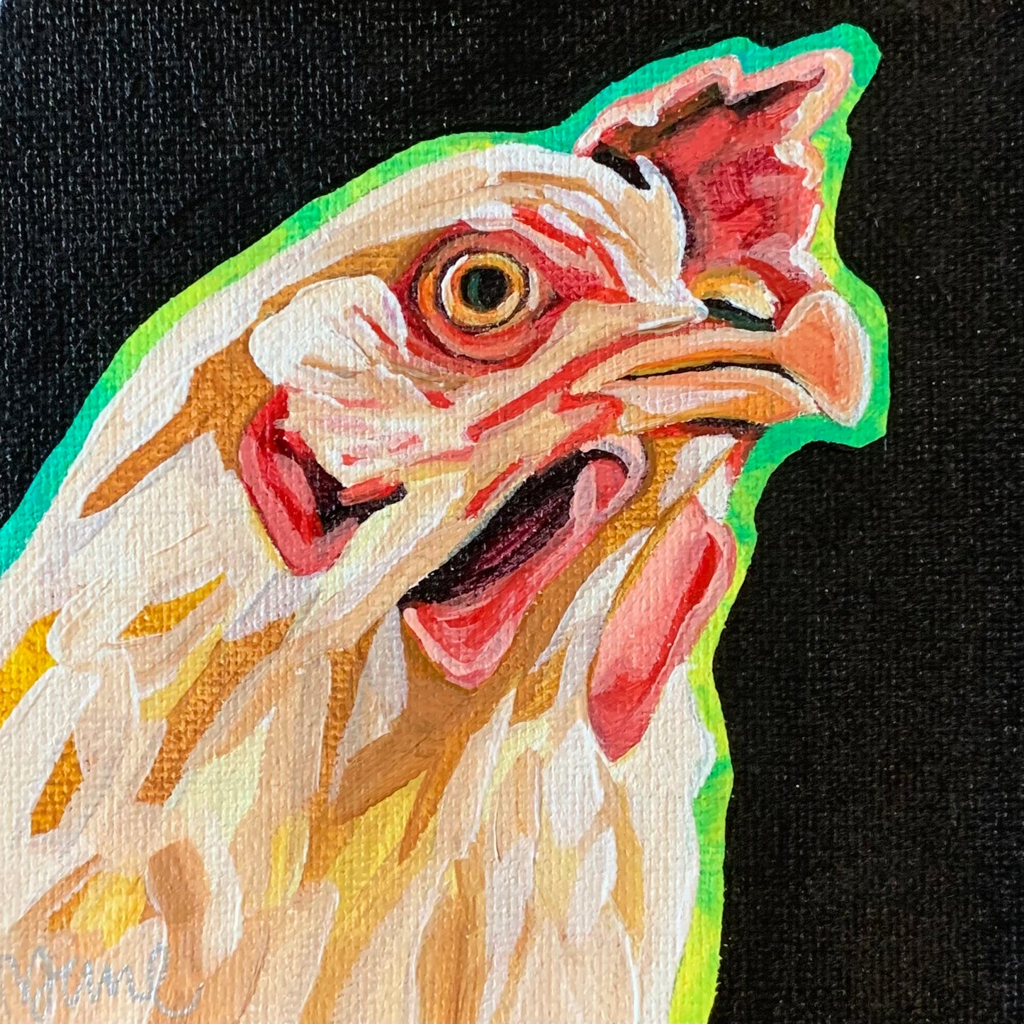 4”x4” - "Peep" - Chicken Painting-Acrylic Painting