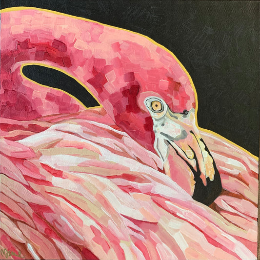 12”x12” - "Fiona" - Flamingo Painting-Acrylic Painting