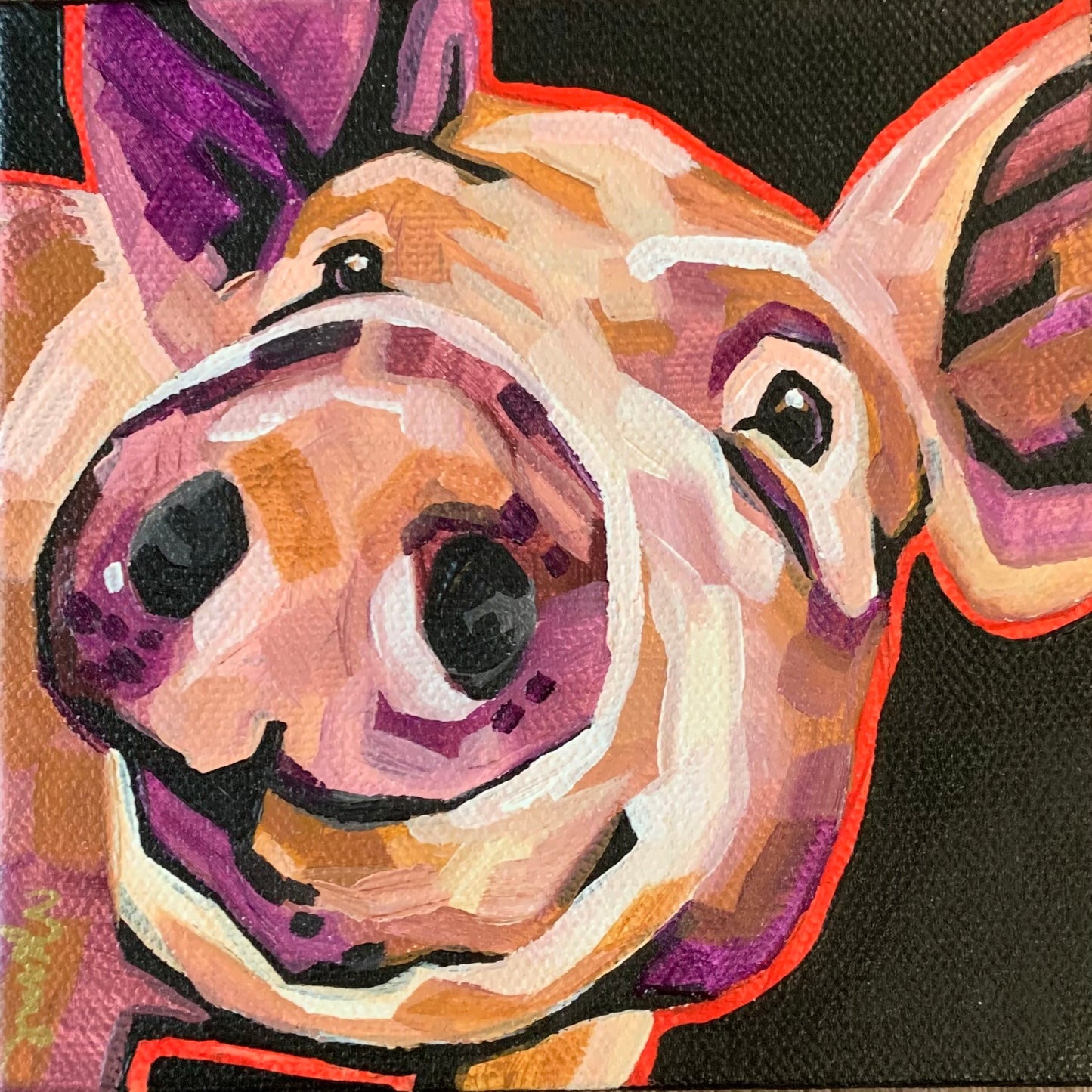 5”x5” - "Maynard" - Pig Painting-Acrylic Painting