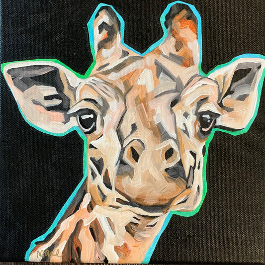 8”x8” - "Stretch" - Giraffe Painting-Acrylic Painting