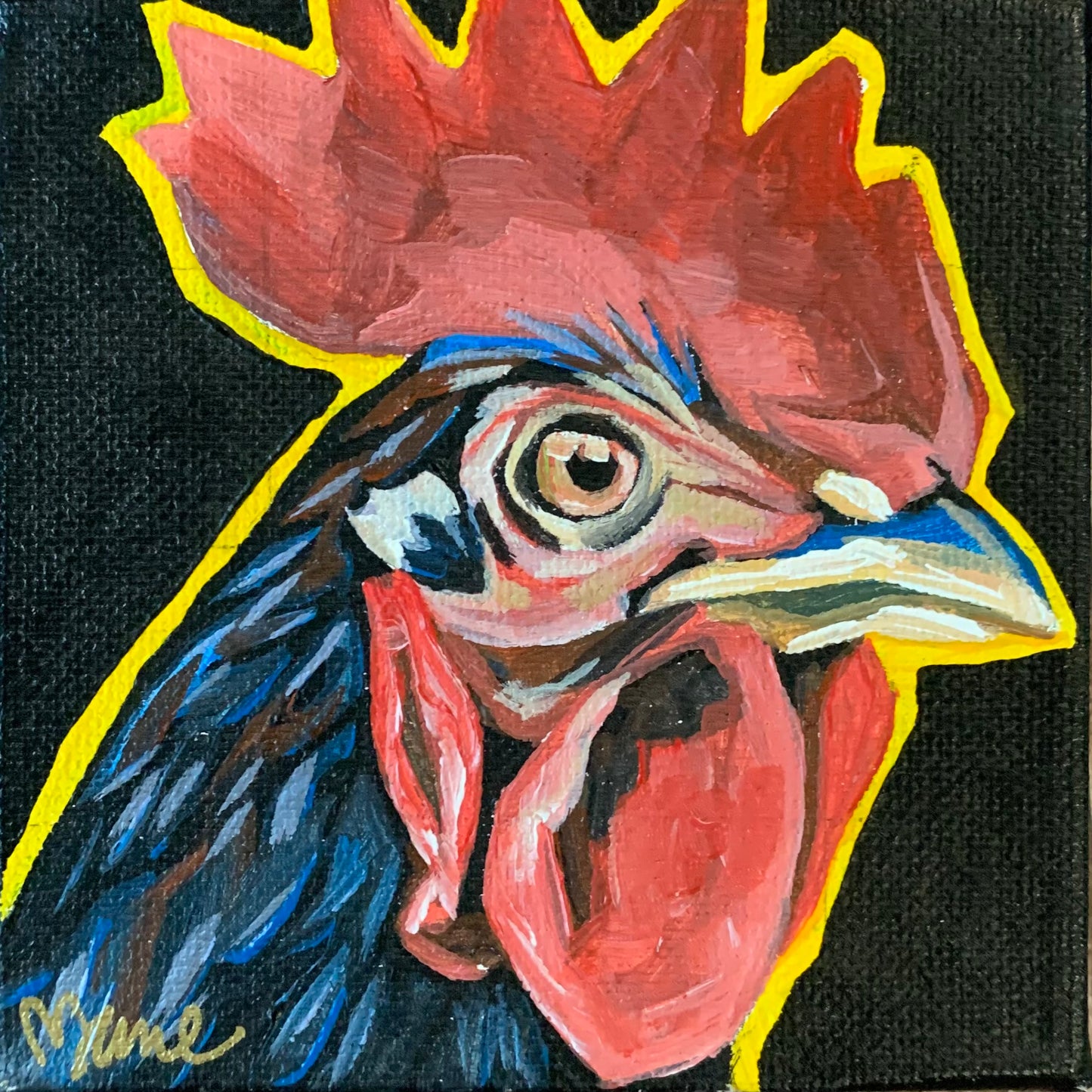 4”x4” - "Rocky" - Chicken Painting-Acrylic Painting