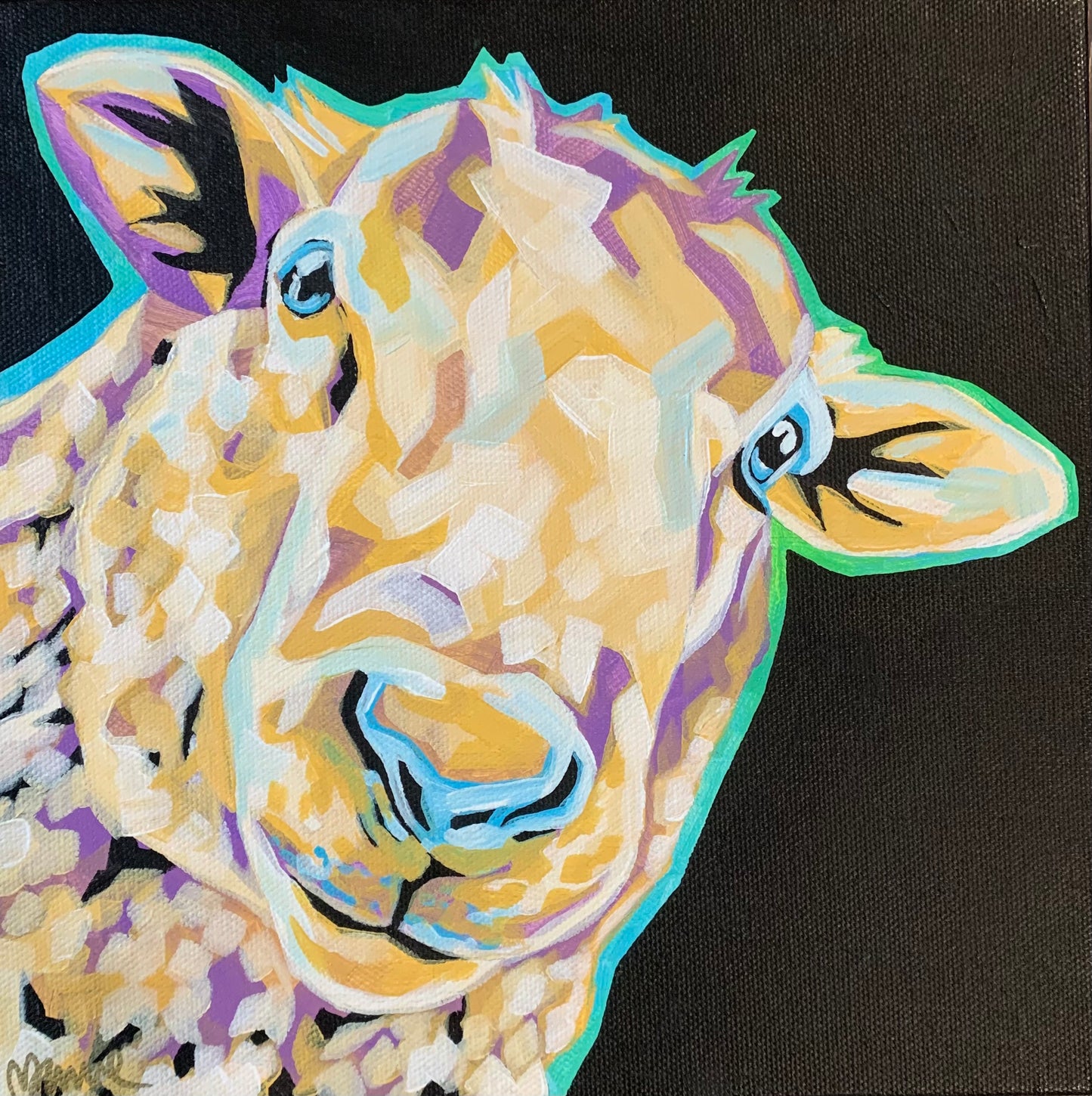 10”x10” - "Crickette" - Sheep Painting-Acrylic Painting