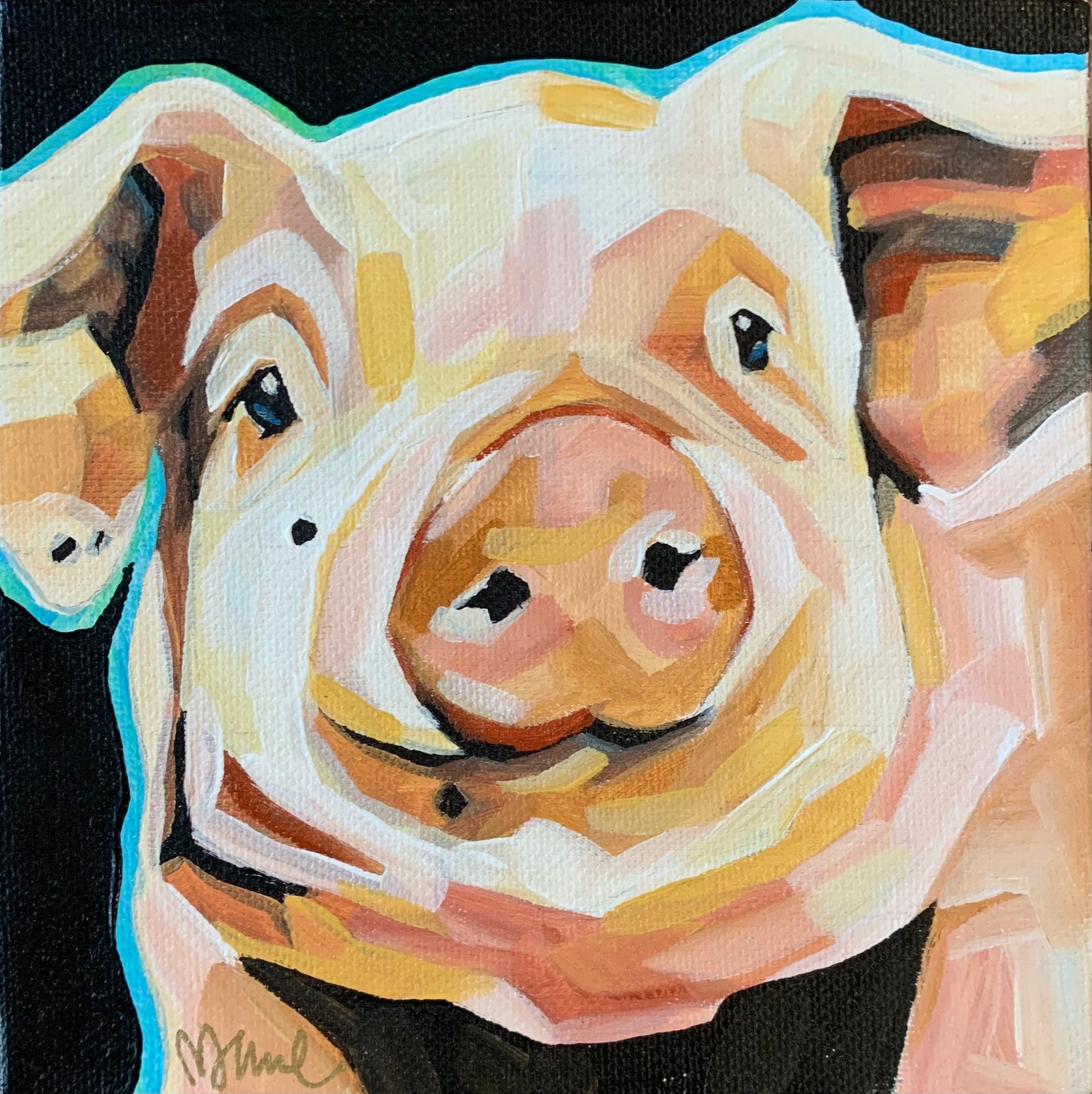 6”x6” - "Blanche" - Pig Painting-Acrylic Painting