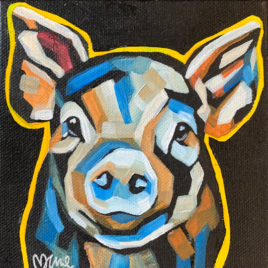 5”x5” - "Emmit" - Pig Painting-Acrylic Painting