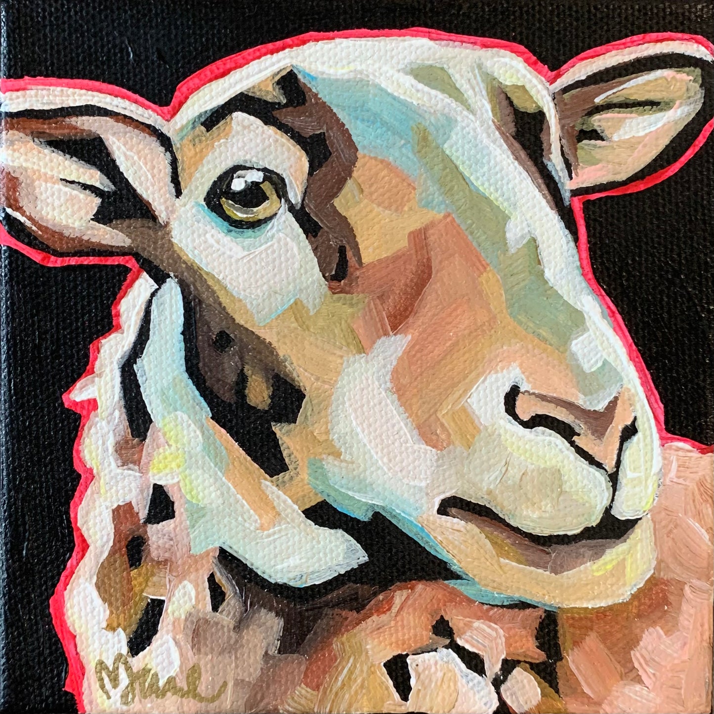 5”x5” - "Beans" - Sheep Painting-Acrylic Painting