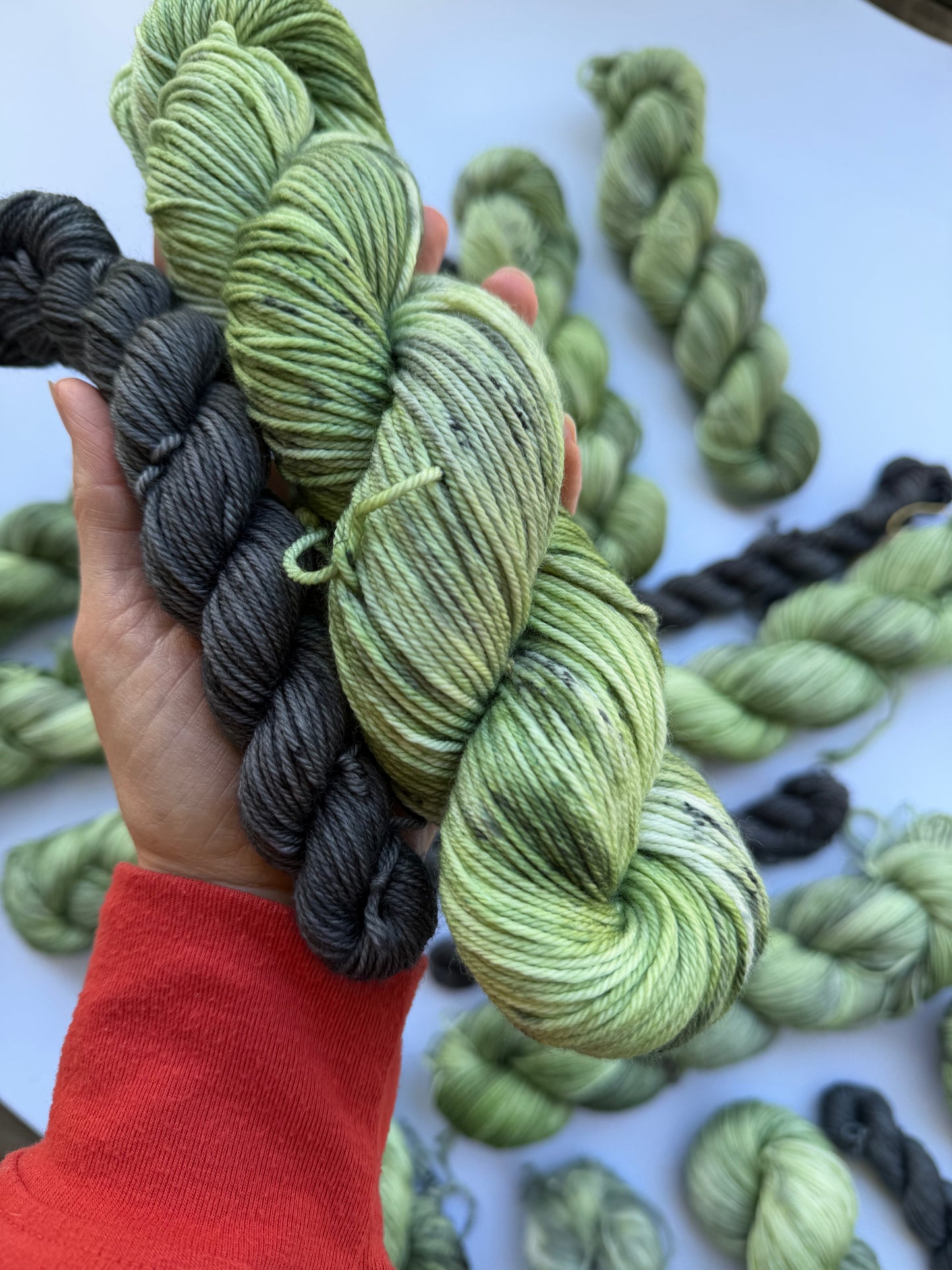 Green Malachite Butterfly & Slate - Sock Set-  Dyed to Order - Sweet Pea & Sparrow Hand Dyed Yarns