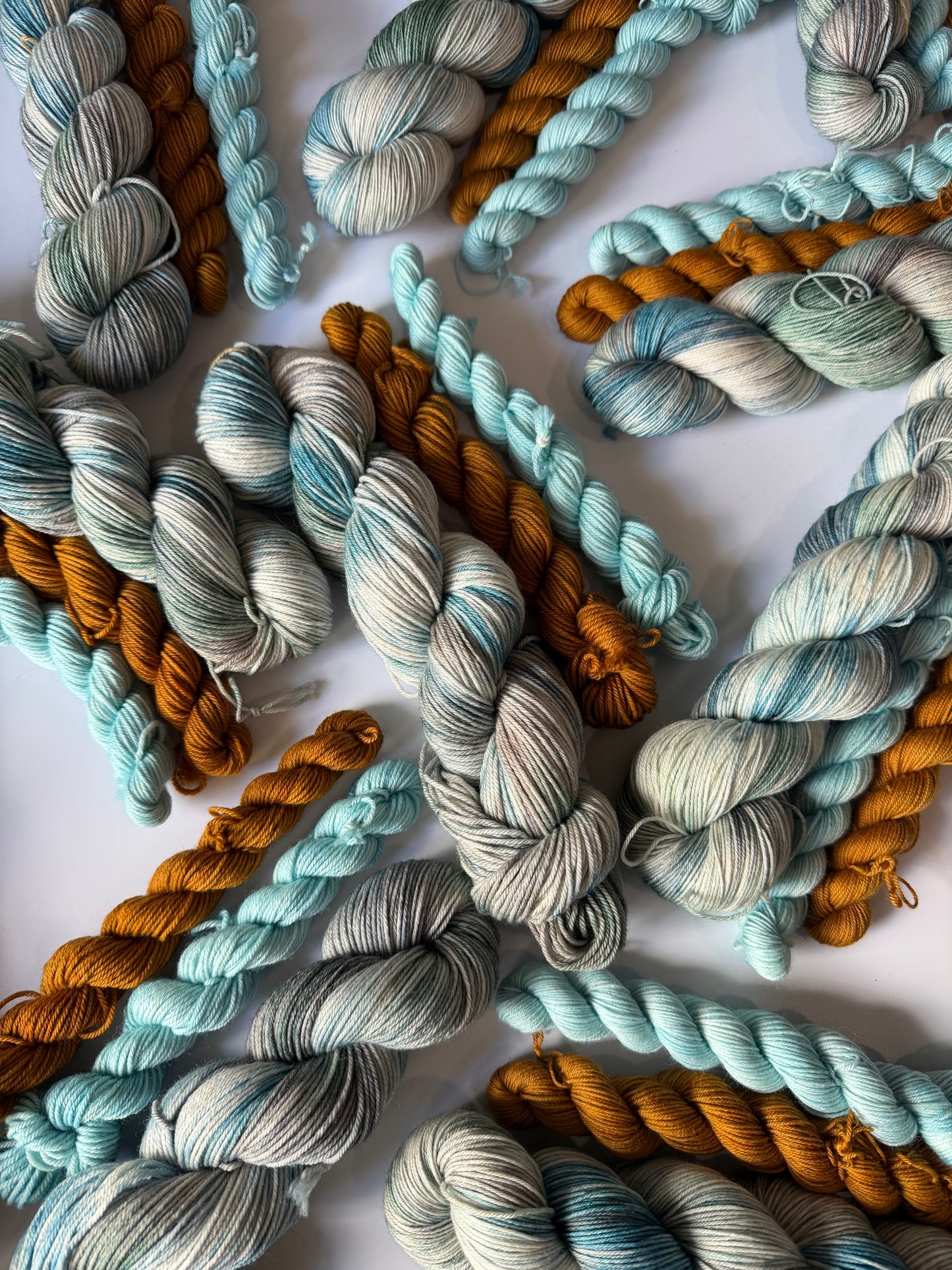 Emerald Moth & Toffee/Cornflower - Sock Set-  Dyed to Order - Sweet Pea & Sparrow Hand Dyed Yarns