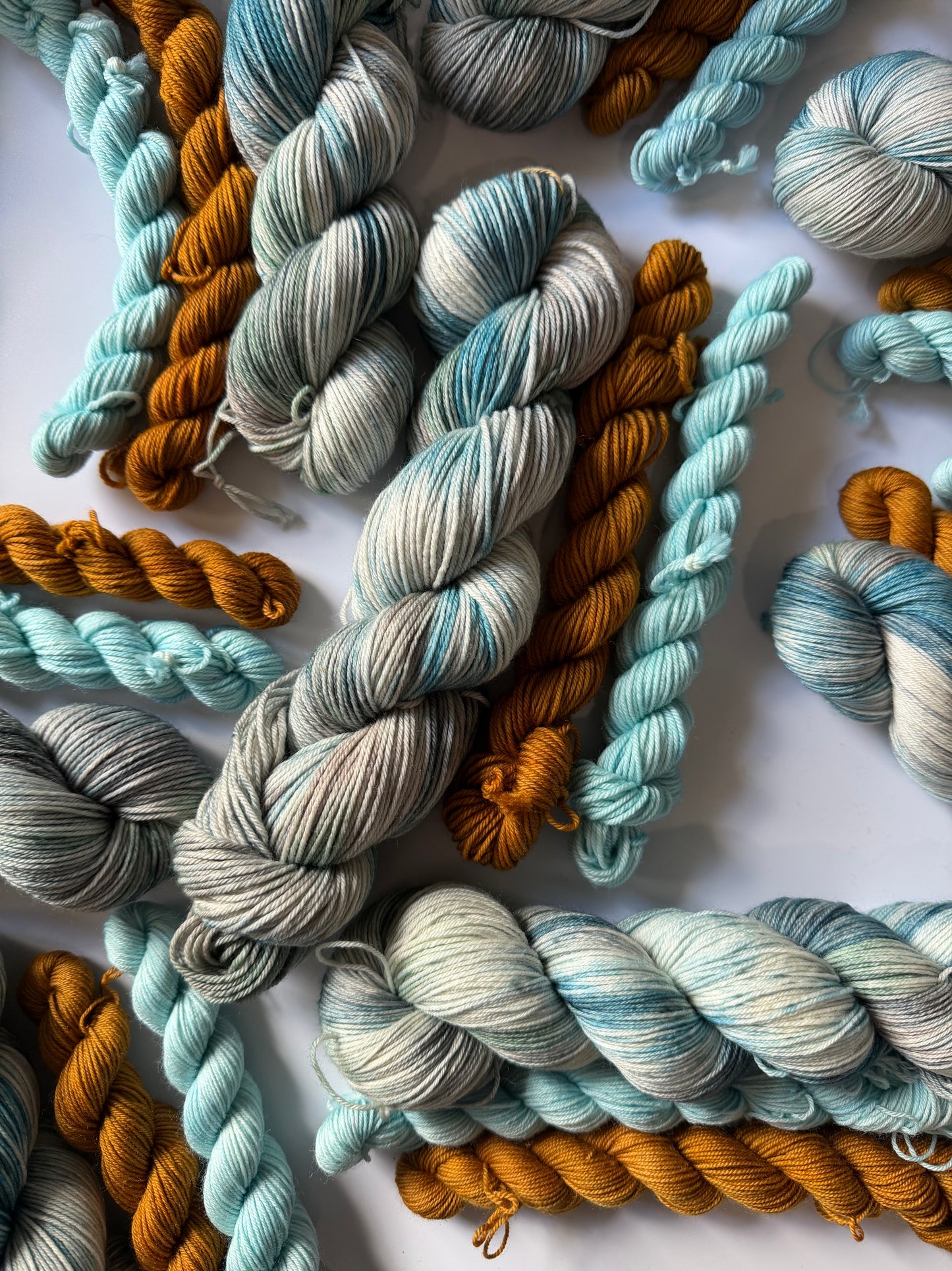 Emerald Moth & Toffee/Cornflower - Sock Set-  Dyed to Order - Sweet Pea & Sparrow Hand Dyed Yarns