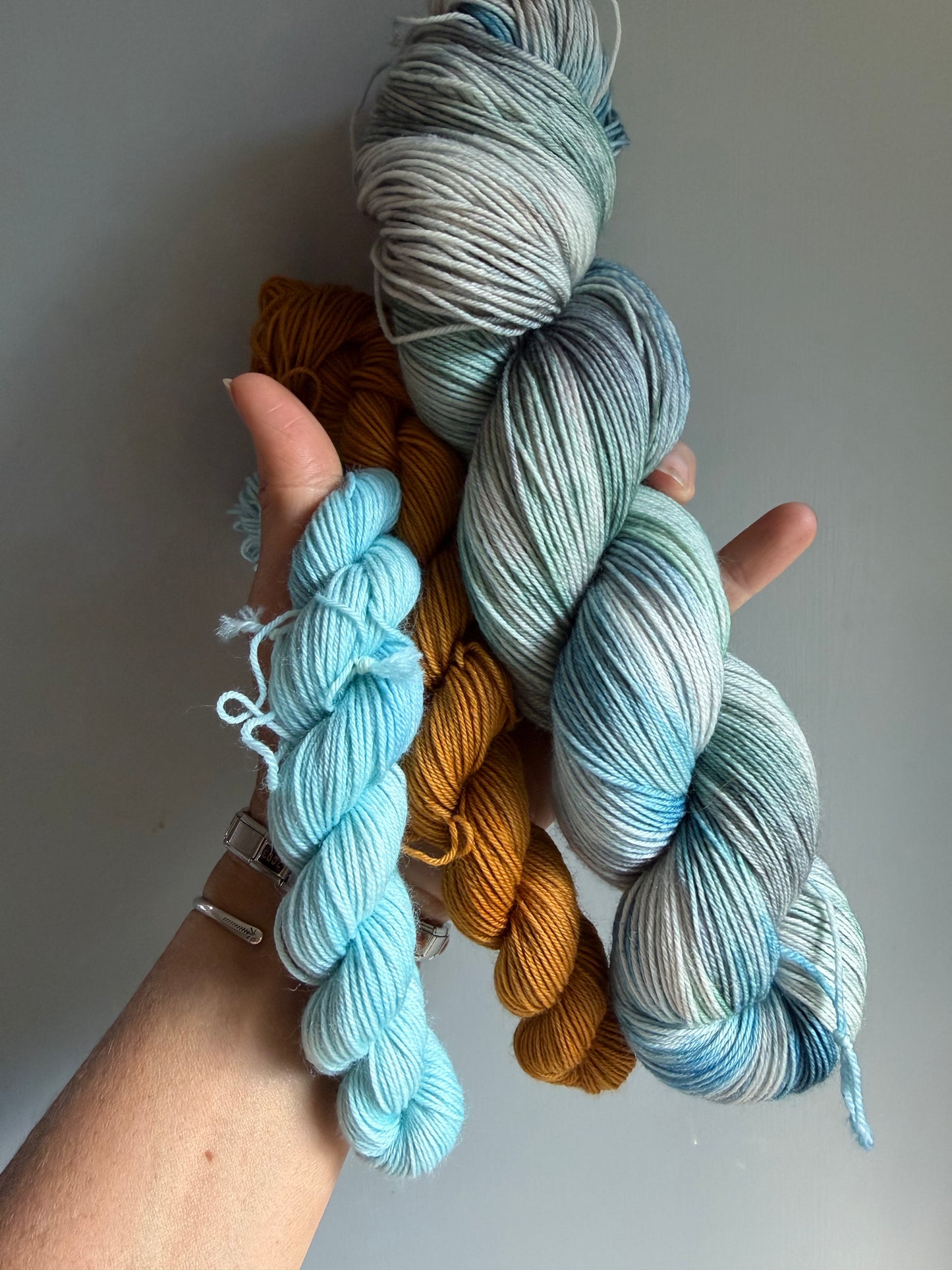 Emerald Moth & Toffee/Cornflower - Sock Set-  Dyed to Order - Sweet Pea & Sparrow Hand Dyed Yarns