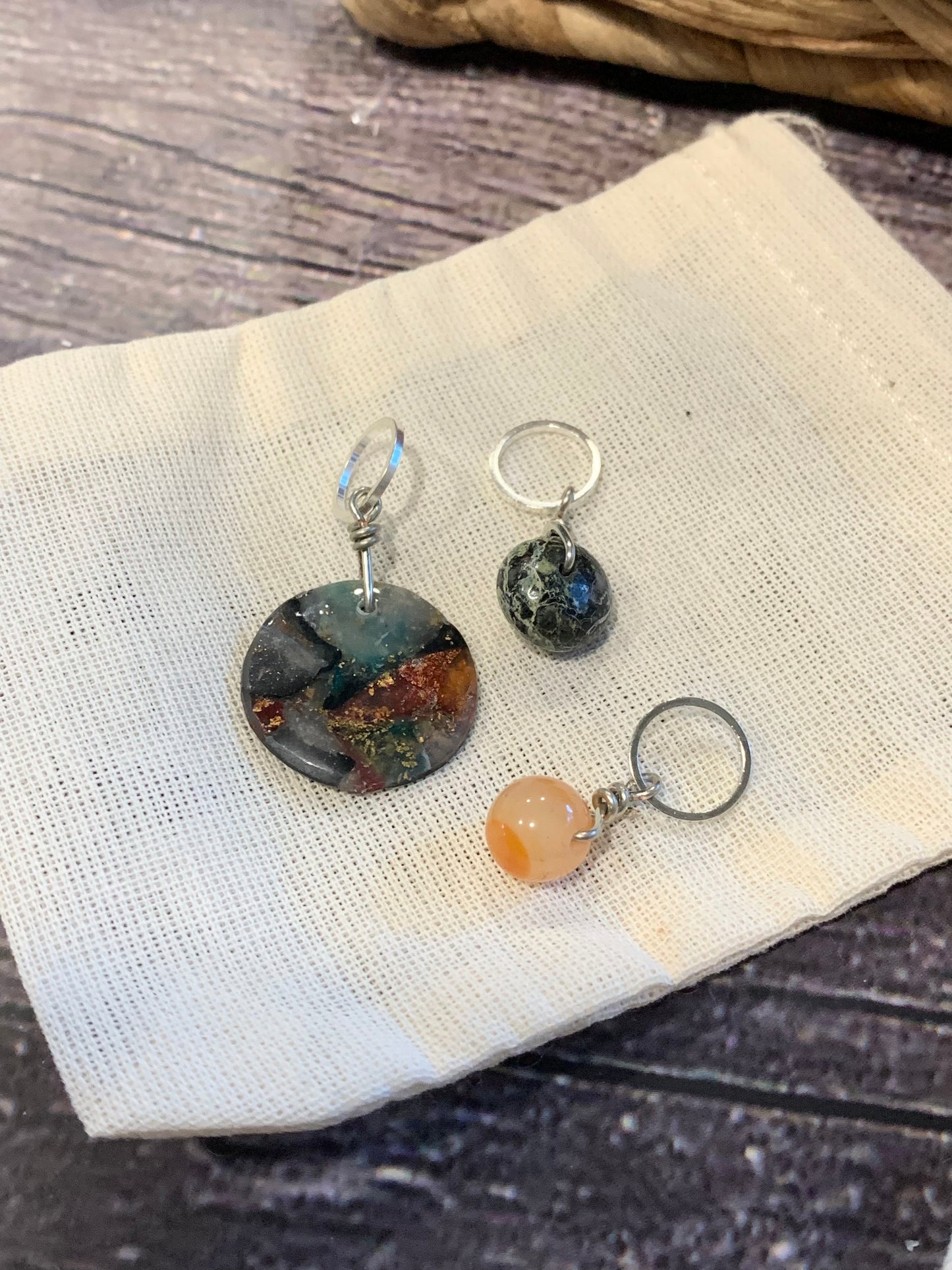 Set of 3-Galaxy Faux Stone Stitch Markers