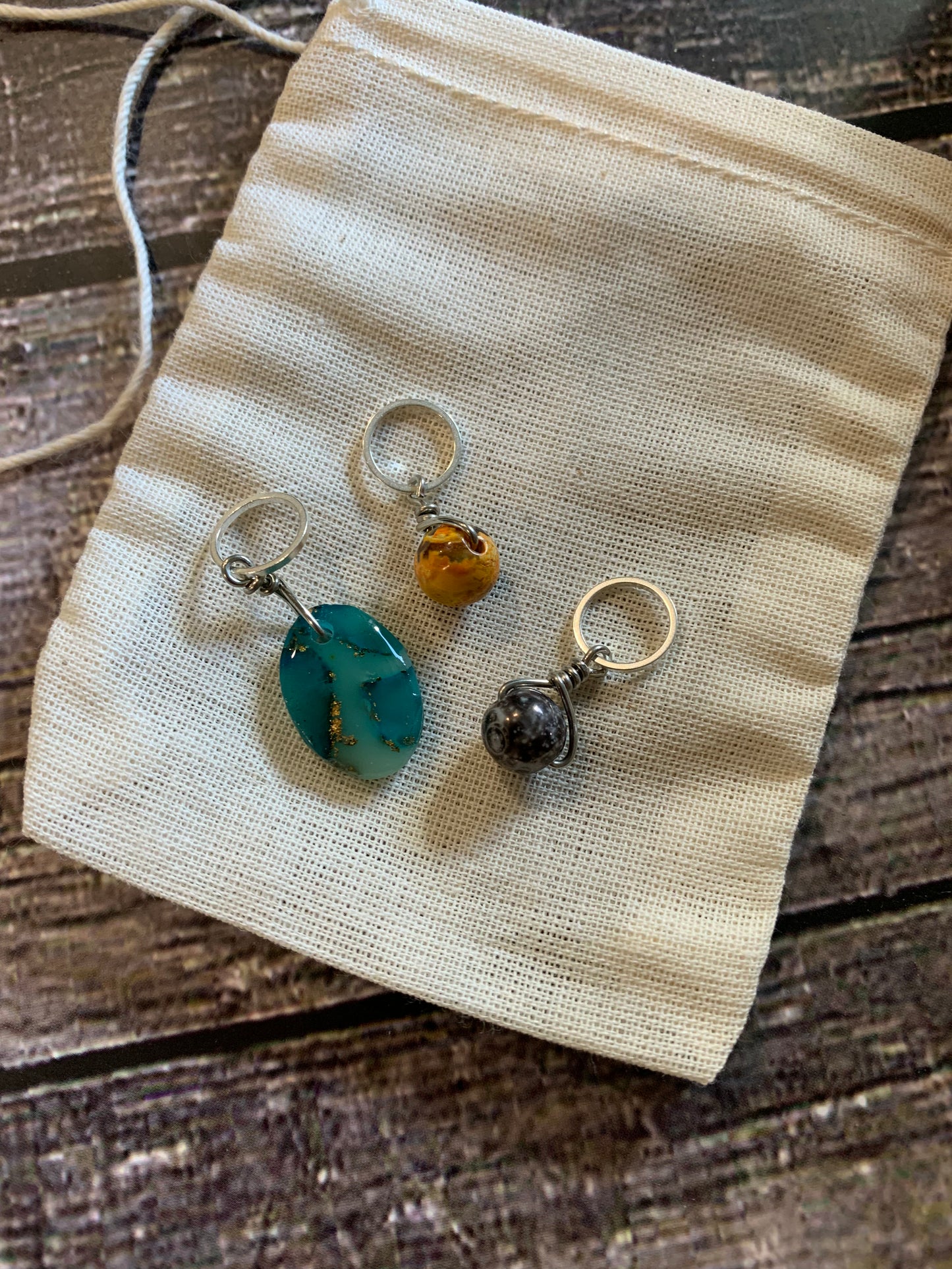 Set of 3-Turquoise Faux Stone Stitch Markers