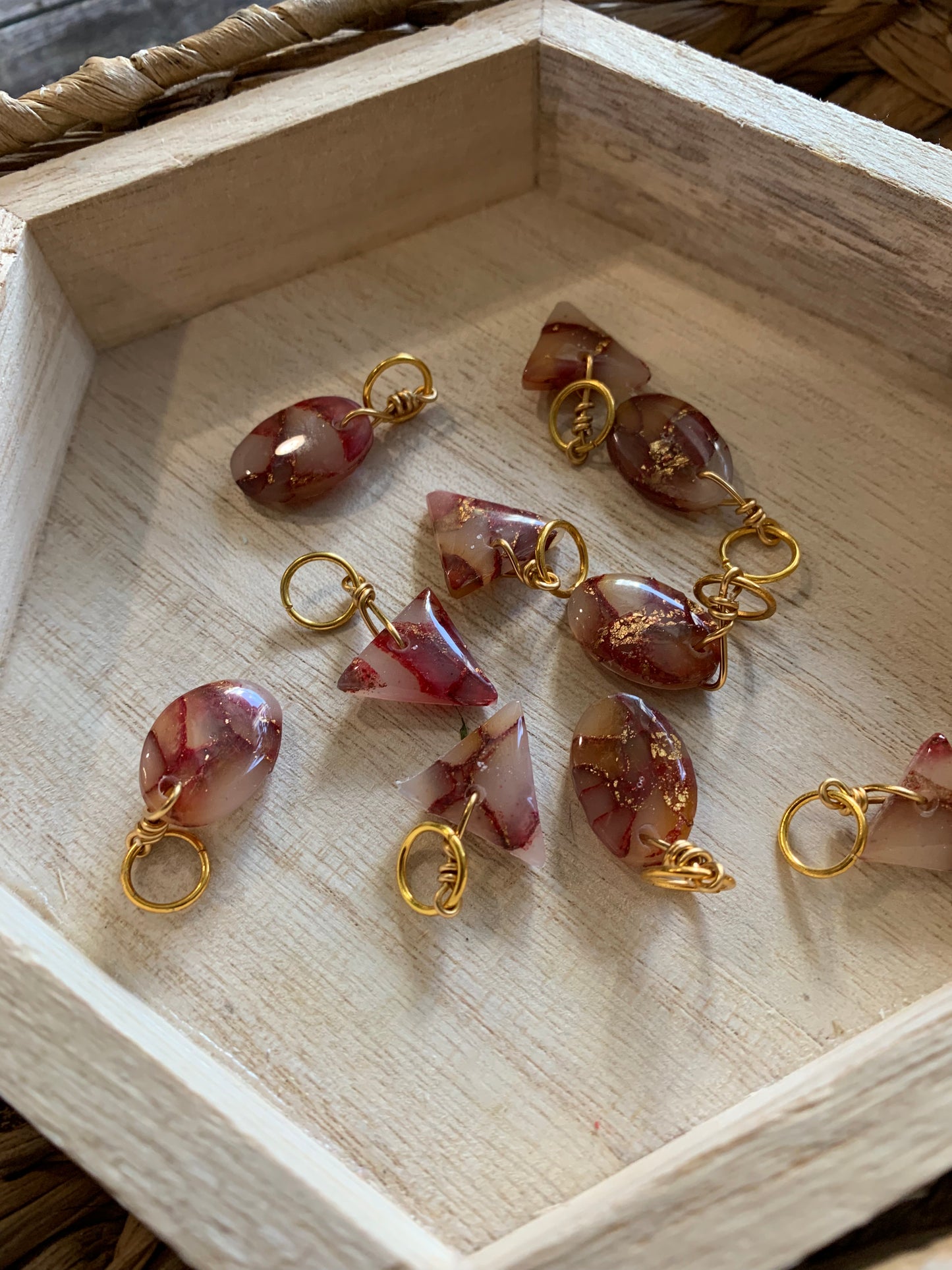 Red Faux Stone Stitch Markers