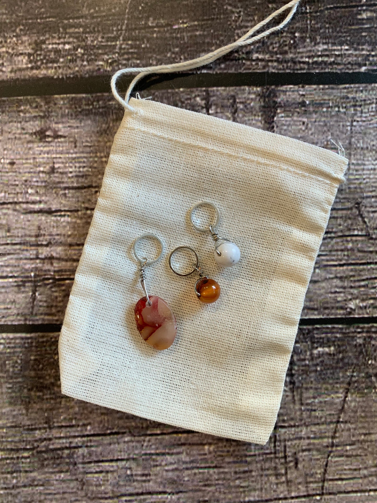 Set of 3-Red Faux Stone Stitch Markers